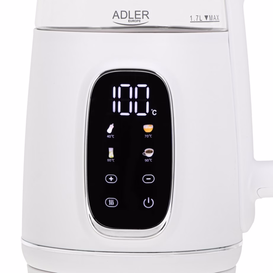 Veekeetja Adler AD 1305, 1,7 l, 2200 W, puutetundlik juhtimine, valge/hõbedane - 3