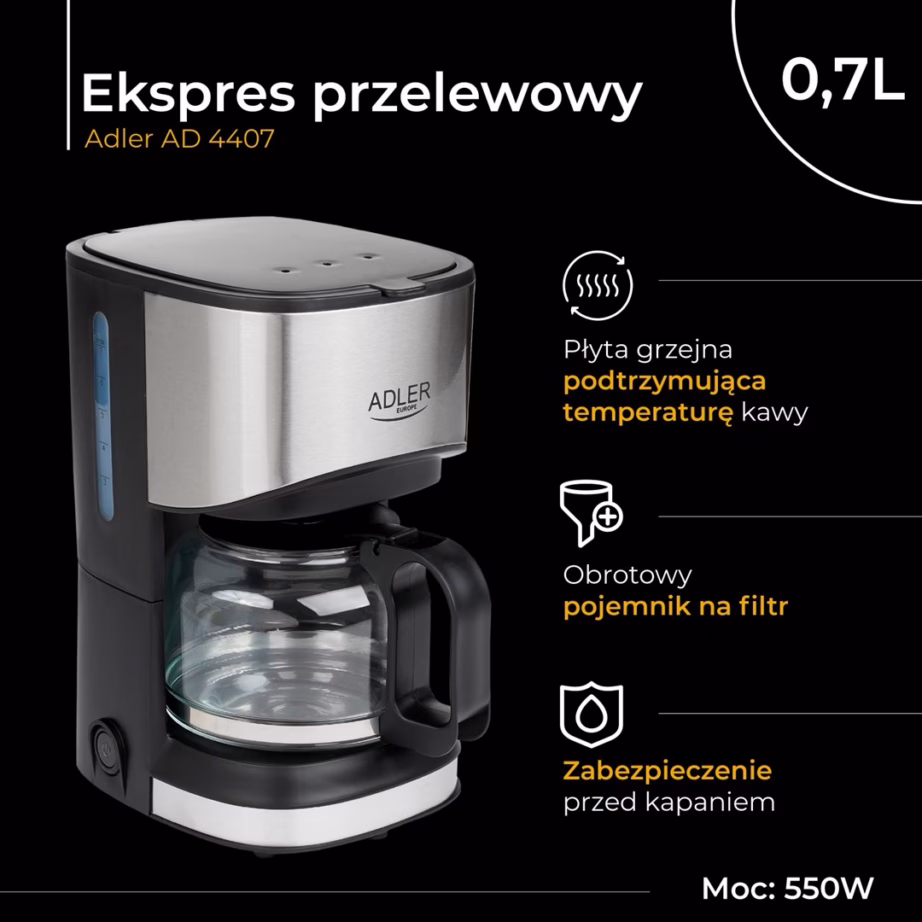 Tilkkohvimasin Adler AD 4407, 0,7 l kann, 550 W, soojashoid ja tilgalukk - 9