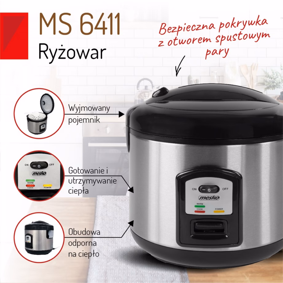 Riisikeetja Mesko MS 6411, 1,5 l, 1000 W, soojashoid - 10