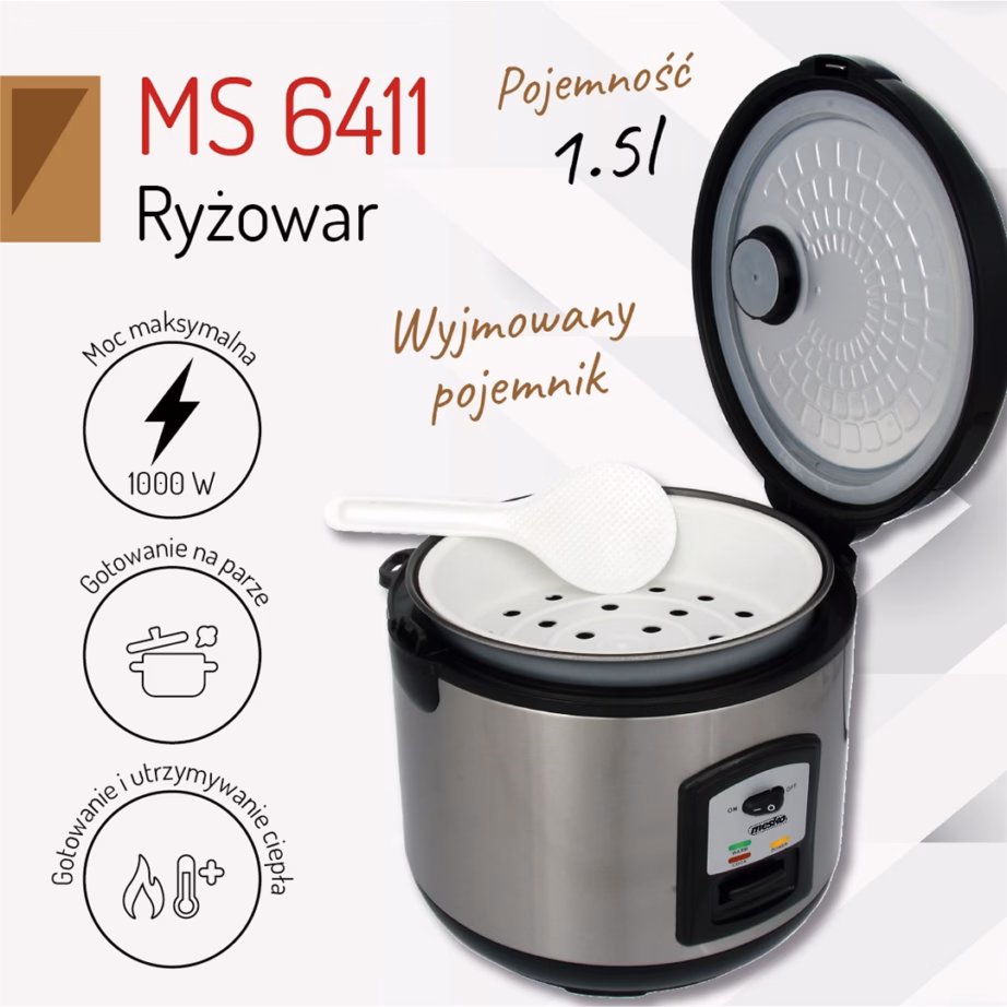 Riisikeetja Mesko MS 6411, 1,5 l, 1000 W, soojashoid - 11