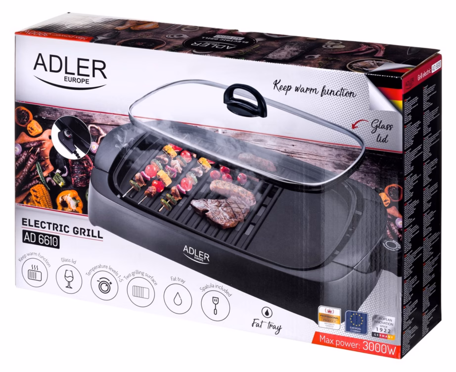 Lauapealne elektrigrill Adler AD 6610, 3000 W, 2 küpsetustsooni, kaas - 10