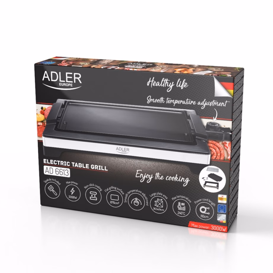 Lauagrill Adler AD 6613, mittenakkuv pind, max 3000 W, must - 13