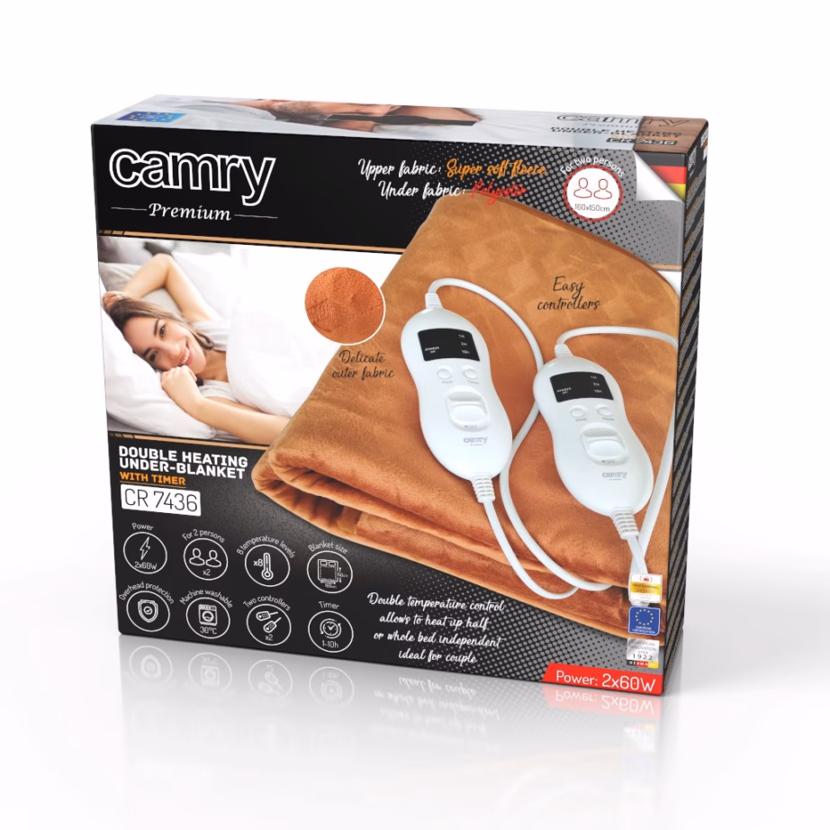 Elektritekk Adler Camry CR 7436, 160 × 150 cm, 8 kütteastet, 2 × 60 W - 2