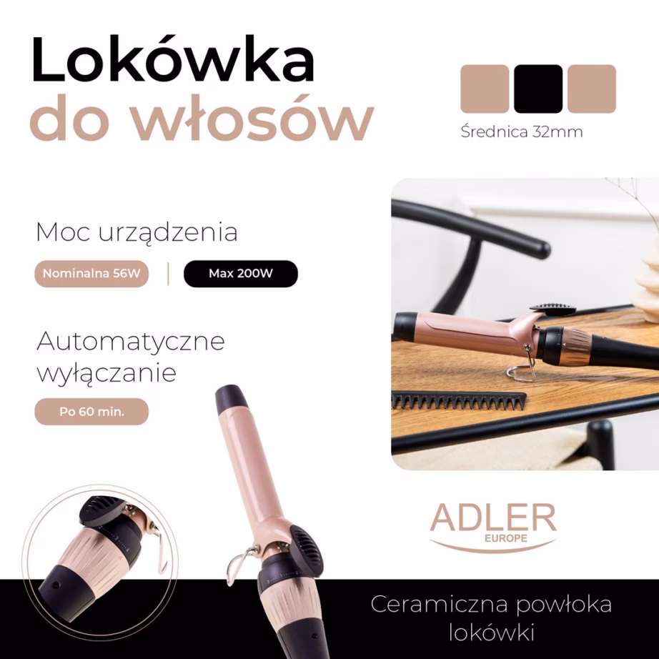 Lokitangid Adler AD 2118, 32 mm, 56 W, 140–200 °C, keraamiline kate - 13