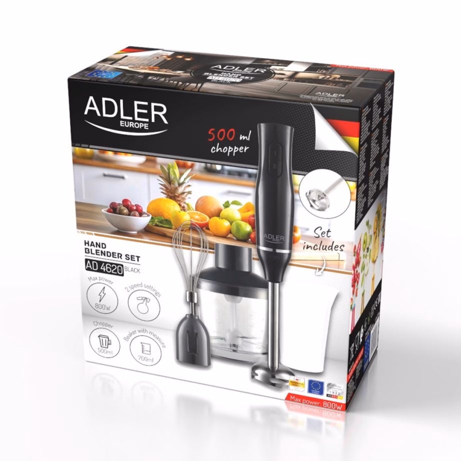 Saumikser Adler AD 4620b, 800 W, hakkija ja vispliga, must/hõbedane - 12