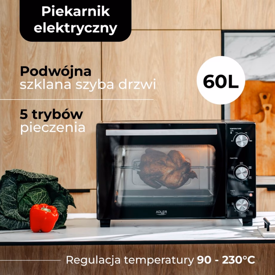 Miniahi Adler AD 6028, 60 l, 2000 W, pöördvardaga, must - 16