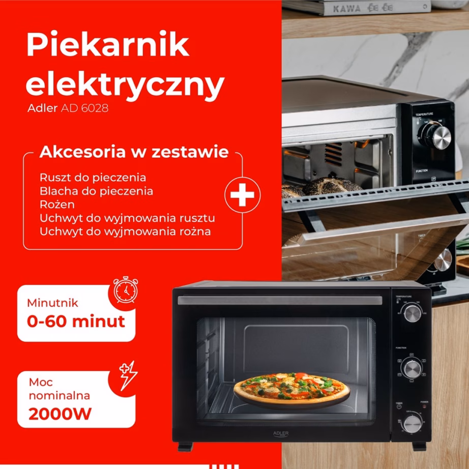 Miniahi Adler AD 6028, 60 l, 2000 W, pöördvardaga, must - 19