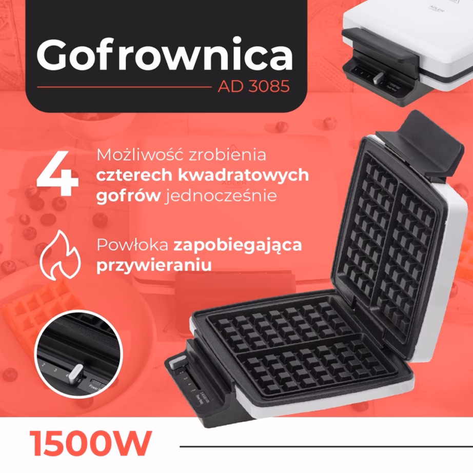 Vahvliküpsetaja Adler AD 3085, 2 ristkülikvahvlit, 1200 W - 7