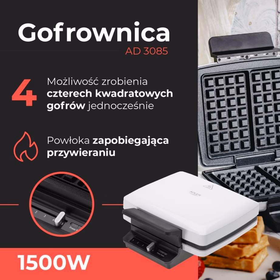 Vahvliküpsetaja Adler AD 3085, 2 ristkülikvahvlit, 1200 W - 10