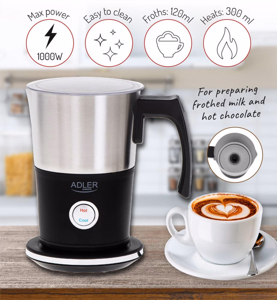 Piimavahustaja ja -soojendaja Adler AD 4497, 600 W, 300 ml, must/hõbedane - 6
