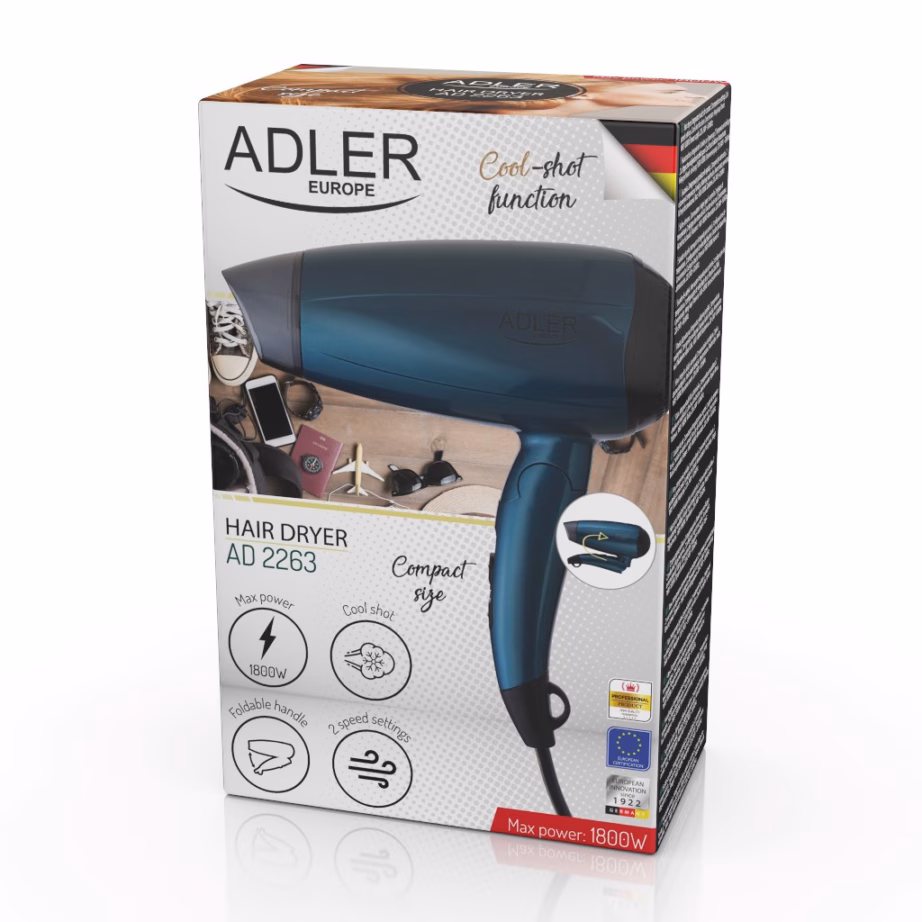 Föön Adler AD 2263, 1600 W, kokkupandava käepidemega, sinine/must - 4
