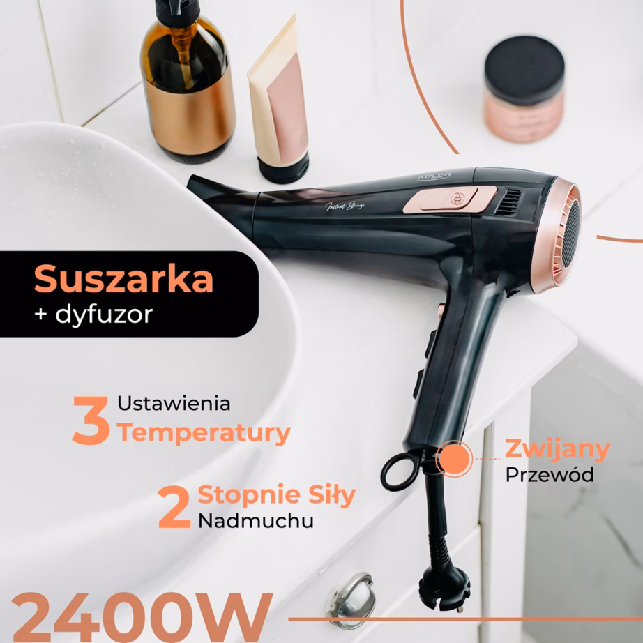 Föön Adler AD 2283, 2000 W, 2 kiirust, külma õhu funktsioon, must ja roosa - 14