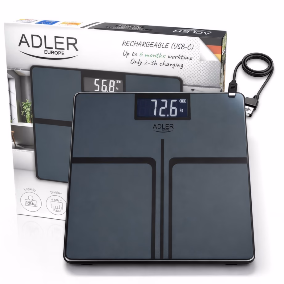 Vannitoakaal Adler AD 8194s STRIPES, USB‑C laetav, 180 kg, must - 9