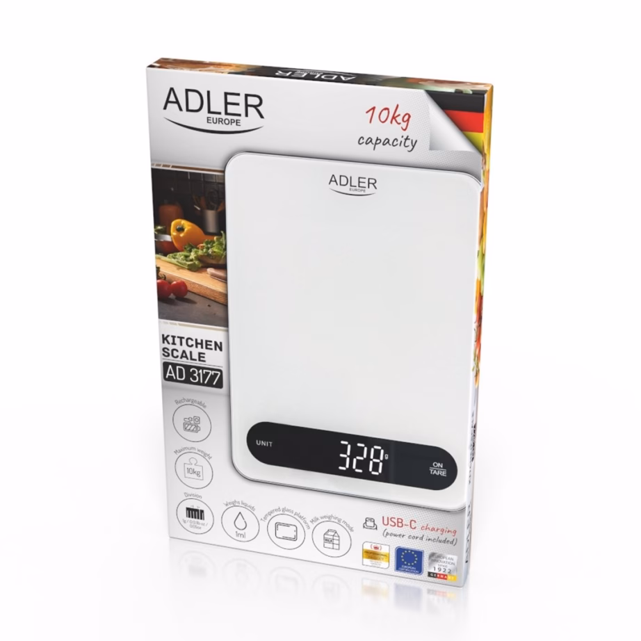 Elektrooniline köögikaal Adler AD 3177wb, 10 kg, 1 g täpsus, LED-ekraan, USB-C - 5
