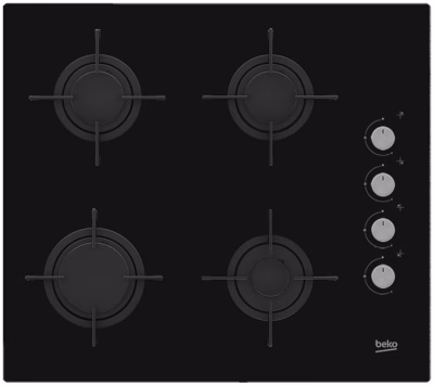 Integreeritav gaasipliidiplaat Beko HILG64120S, 60 cm, 4 tsooni, must klaaspind