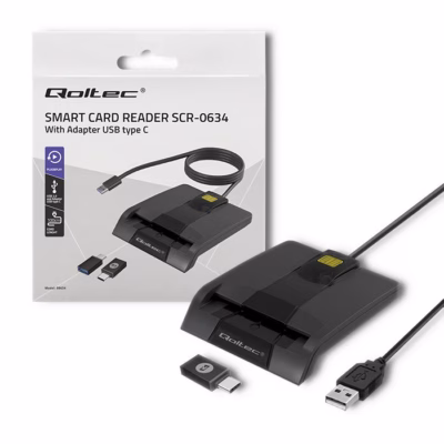 Kiipkaardilugeja Qoltec 50634 SCR-0634, Smart ID kiibiga, USB-C, 1 m kaabel