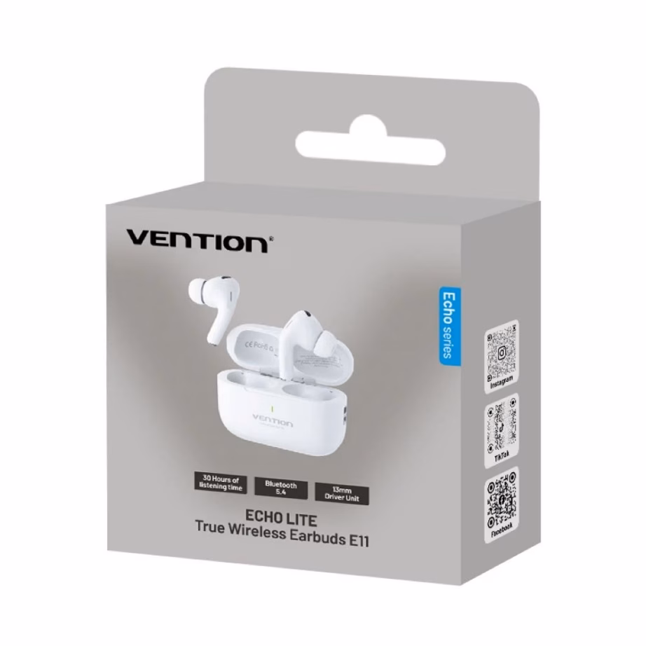 TWS-kõrvaklapid Vention Echo Lite E11, Bluetooth 5.4, IPX4, valged - 5