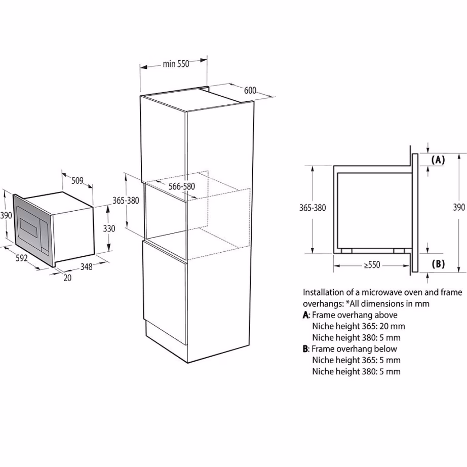Integreeritav mikrolaineahi grilliga GORENJE BM235G1SYW, 23 l, valge - 2