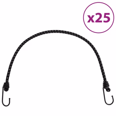 Bungee kinnitusnöör helkurribaga ja konksudega, 25 tk, 59 cm, must