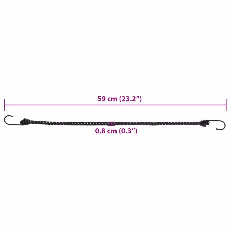 Bungee kinnitusnöör helkurribaga ja konksudega, 25 tk, 59 cm, must - 7