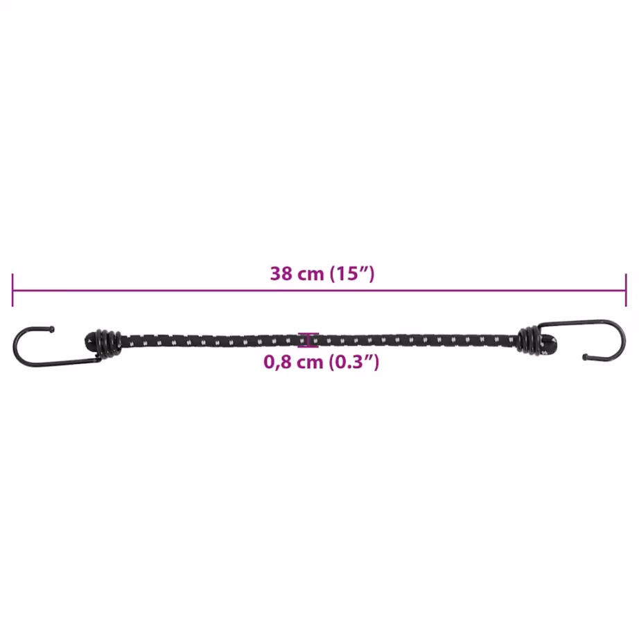 Bungee nöörid helkurribaga ja konksudega 25 tk, 38 cm, must, 50 kg - 7