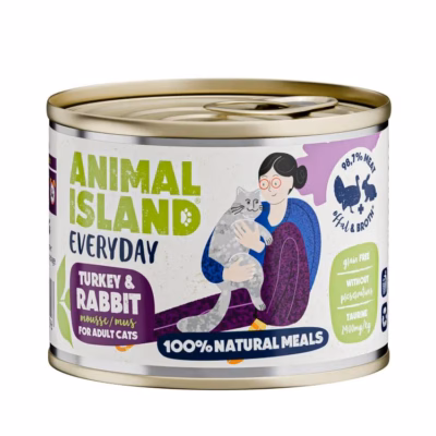Kasside märgtoit ANIMAL ISLAND Everyday, kalkun ja küülik, 200 g konserv