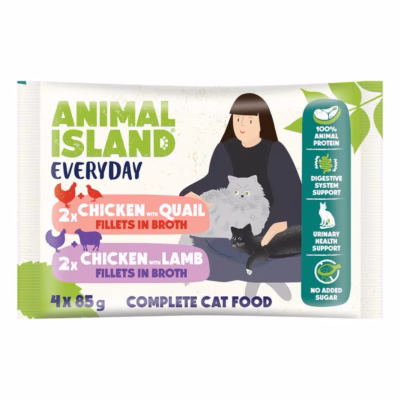 Kasside märgtoit ANIMAL ISLAND fileetükid puljongis, 4 × 85 g, segamaitsed