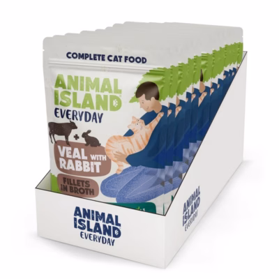 Kasside märgtoit ANIMAL ISLAND Veal with rabbit Fillets in broth, 12 × 85 g