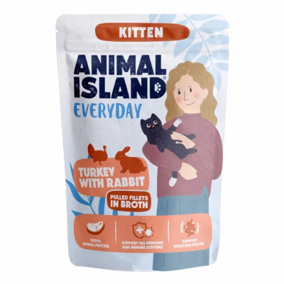 Märg täissööt kassipoegadele ANIMAL ISLAND Everyday, kalkun ja küülik puljongis, 85 g