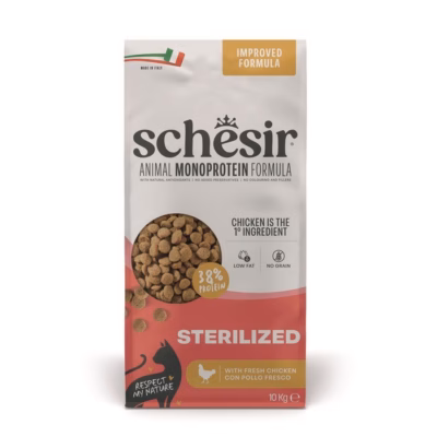 Kassi kuivtoit Schesir Mono Protein Sterilized Chicken, täissööt steriliseeritud kassidele, 10 kg