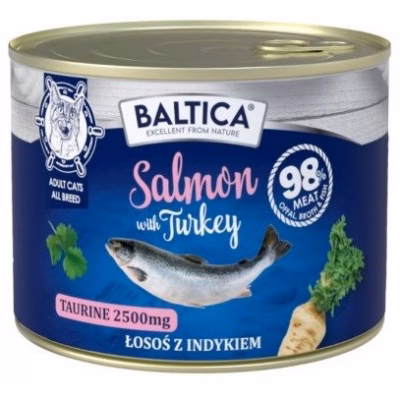 Kasside märgtoit BALTICA Excellent lõhe ja kalkuniga, täissööt täiskasvanud kassile, 185 g