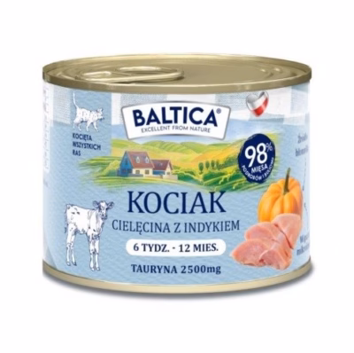 Märg täissööt kassipoegadele BALTICA Smaki regionów vasikaliha ja kalkuniga, 185 g