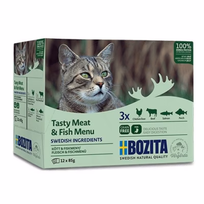 Kasside märgtoit BOZITA Tasty meat & fish menu in jelly Box, 12 × 85 g