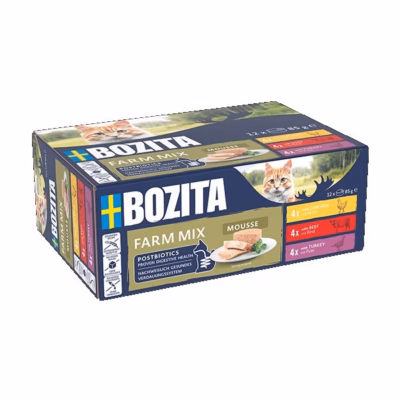 Kasside märgtoit BOZITA Mousse Mix Ocean, täissööt täiskasvanud kassile, 12 × 85 g