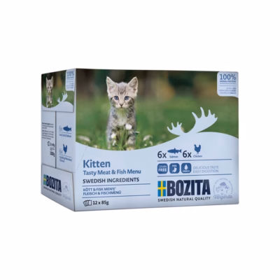 Kassipoja märgtoit BOZITA Kitten, liha ja kala tükid kastmes, 12 × 85 g