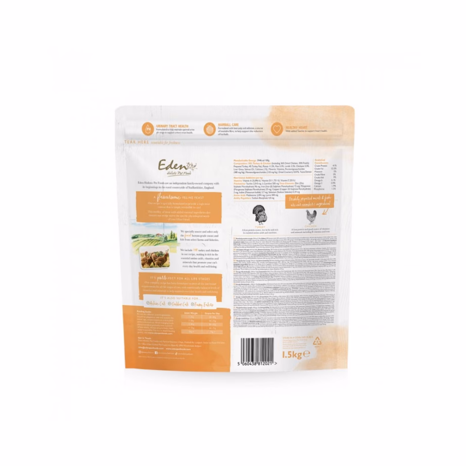 Kasside kuivtoit Eden Turkey & Chicken, teraviljavaba, täiskasvanud kassidele, 1,5 kg - 6