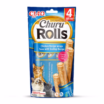 Kassimaius INABA Churu Rolls, kanaümbrisega tuuni ja kammkarbi täidis, 4 × 10 g