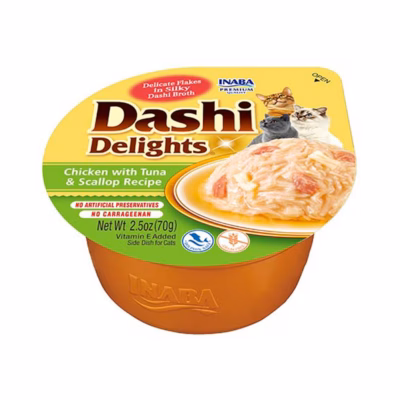 Kassimaius INABA Dashi Delights, kana, tuunikala ja kammkarbi puljong, 70 g