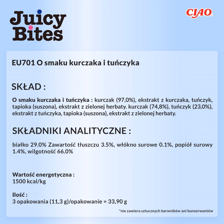 Kassimaius INABA Juicy Bites kana ja tuunikalaga, 3 × 11 g - 6