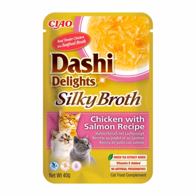Kassimaius INABA Dashi Delights Silky Broth kana lõhega, täiskasvanud kassile, 40 g