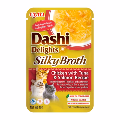 Kassimaius INABA Dashi Delights siidine puljong, kana tuuni ja lõhega, 40 g