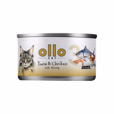 Kasside märgtoit OLLO Cat nr 3 Tuna & Chicken with shrimp in broth, 70 g