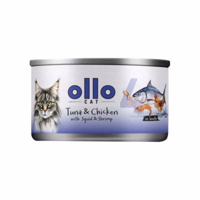 Kasside märgtoit OLLO Cat nr 4 tuunikala ja kana, kalmaari ja krevettidega puljongis, 70 g