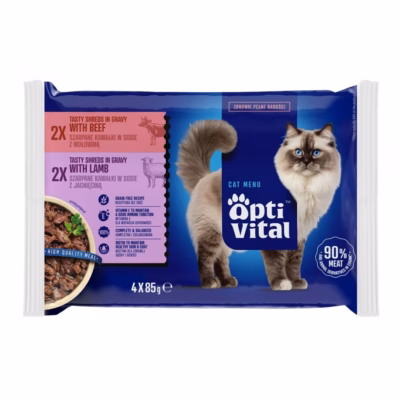 Märg kassitoit OptiVital Lamb and Beef, täissööt täiskasvanud kassile, 4 × 85 g