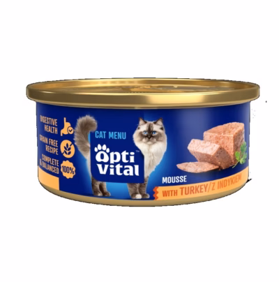 Täissööt täiskasvanud kassile OptiVital Fluffy mousse kalkuniga, 85 g
