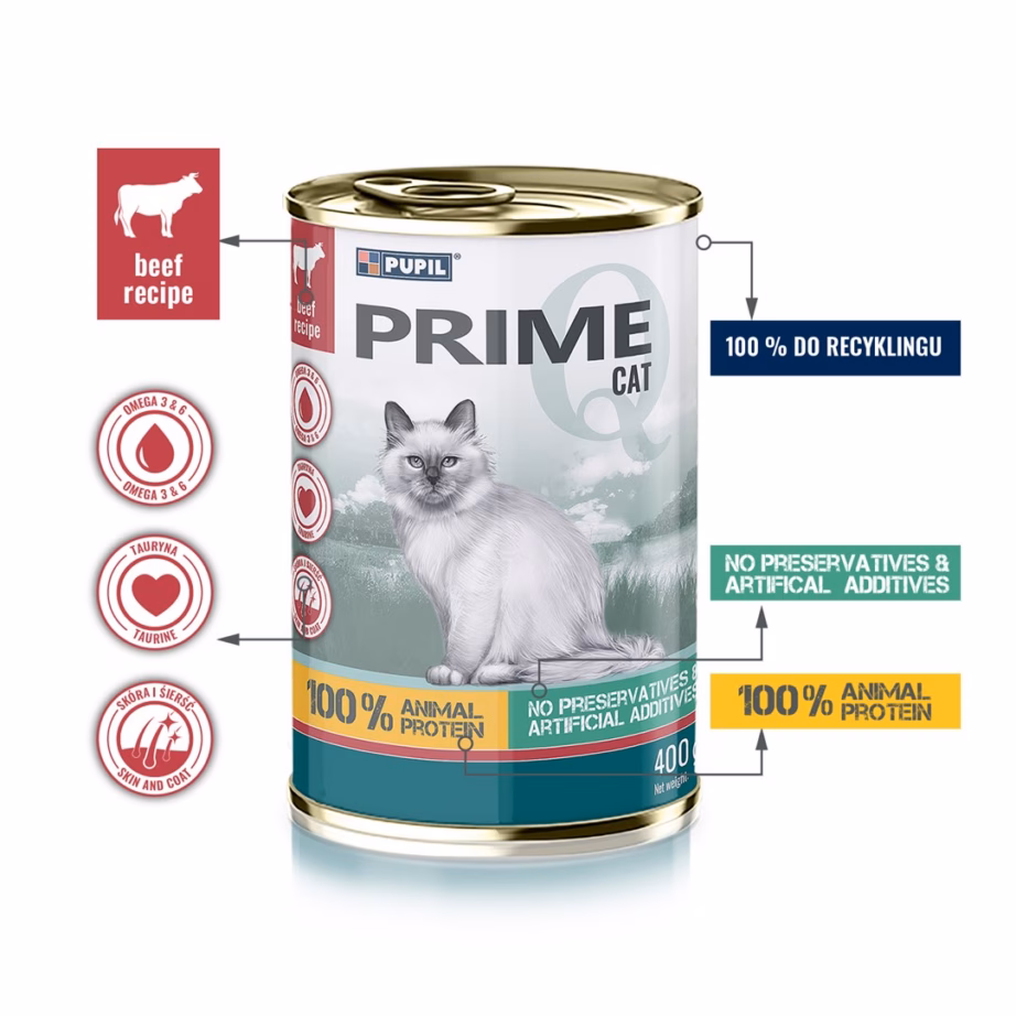 Märgtoit kassidele PUPIL Prime, veise- ja maksaga, 400 g (konserv) - 4