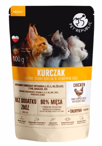 Märg kassitoit täiskasvanud kassidele PetRepublic Adult Chicken, peeneks hakitud, 100 g