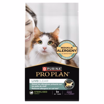 Kasside kuivtoit PURINA Pro Plan LiveClear Sterilised, kalkuniga, 1,4 kg