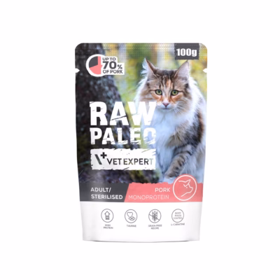 Kasside märgtoit VetExpert VETEXPERT Raw Paleo Adult Sterilised Pork, 100 g