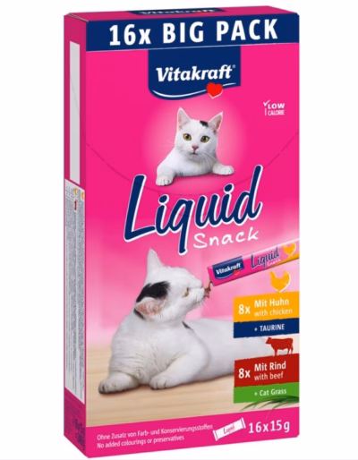Kassimaius Vitakraft Liquid Snack, veise ja kana maitsega pasta täiskasvanud kassile